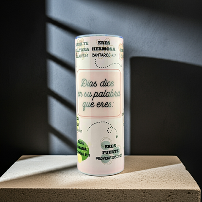 Vaso cristiano motivacional – “Dios dice quién eres” | Con versículos bíblicos de fortaleza y fe