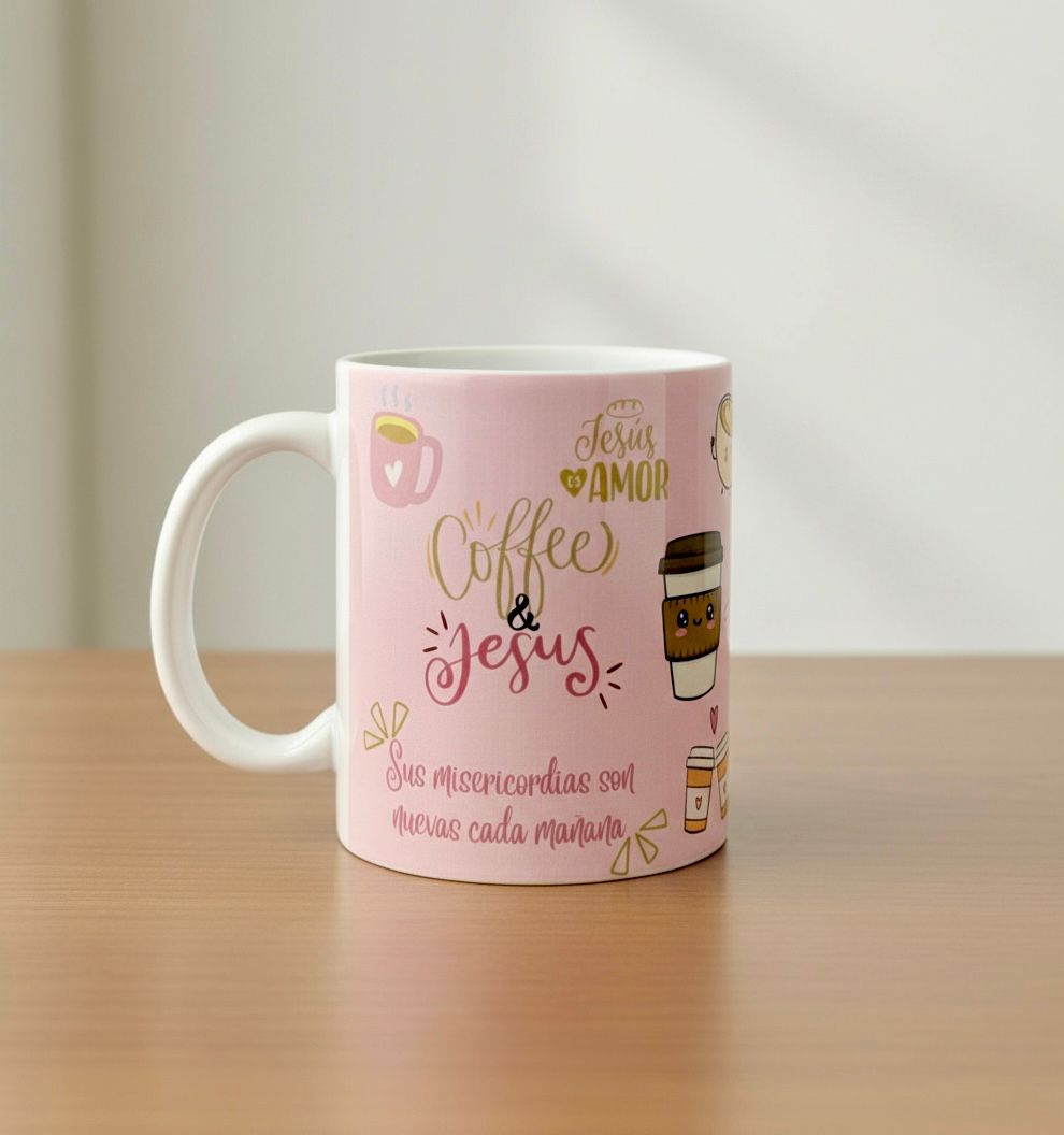 Taza Coffee & Jesus – Ilustrada – 12 oz