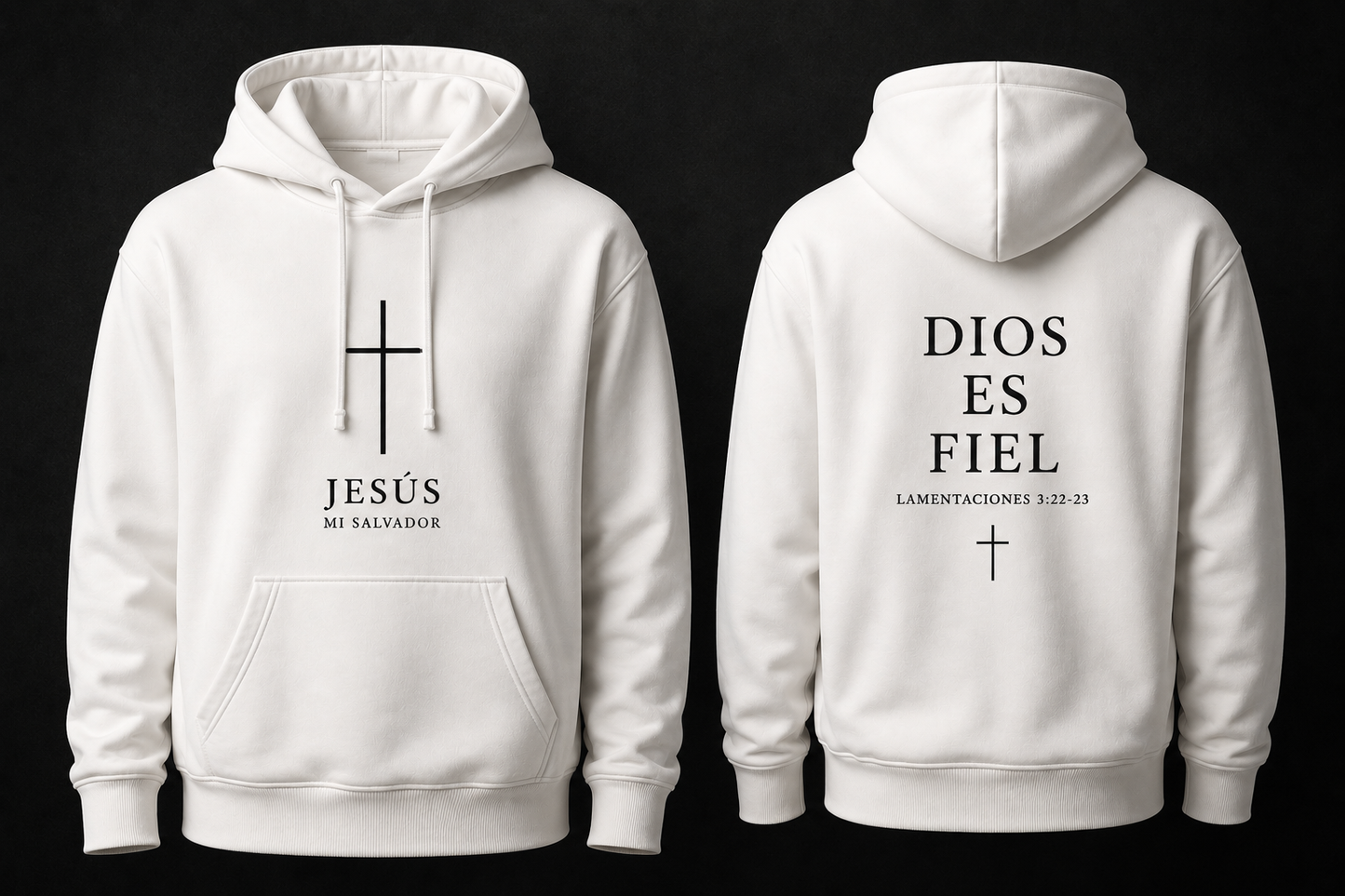 Hoodie Cristiano Jesus Mi Salvador / Dios es Fiel - Sudadera con Capucha Blanca