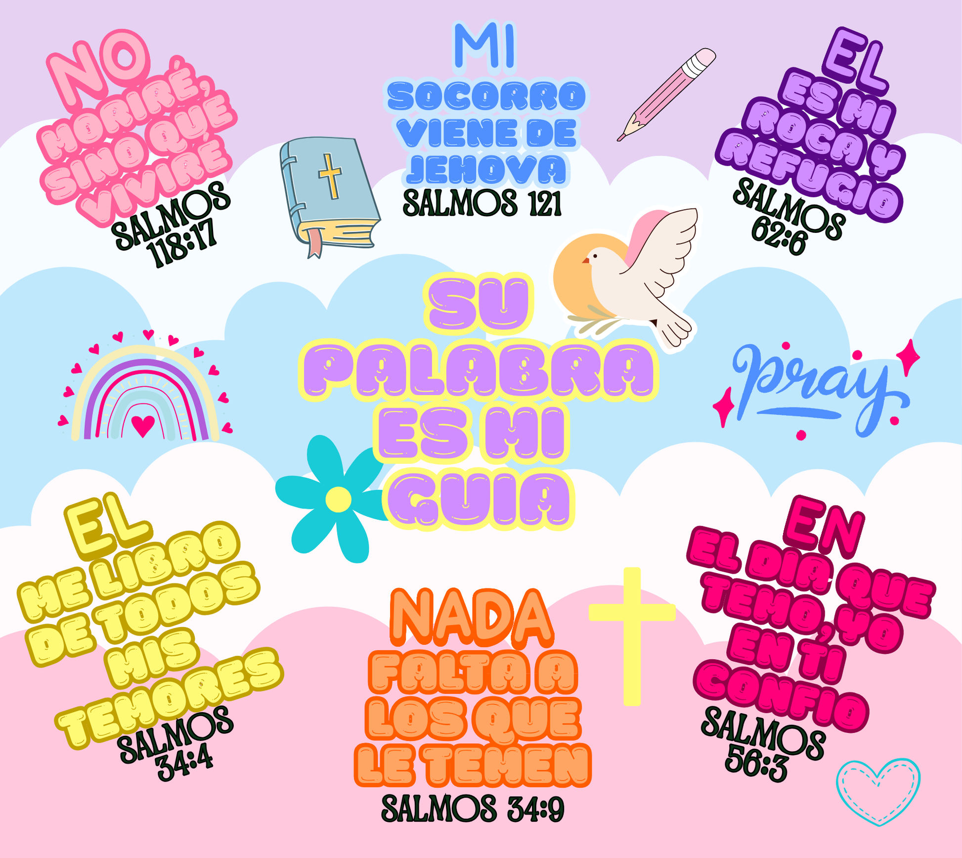 Tumbler 20 oz con frases de ánimo colección Salmos – Diseño pastel - Cristo vive 