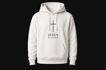 Hoodie Cristiano Jesus Mi Salvador / Dios es Fiel - Sudadera con Capucha Blanca