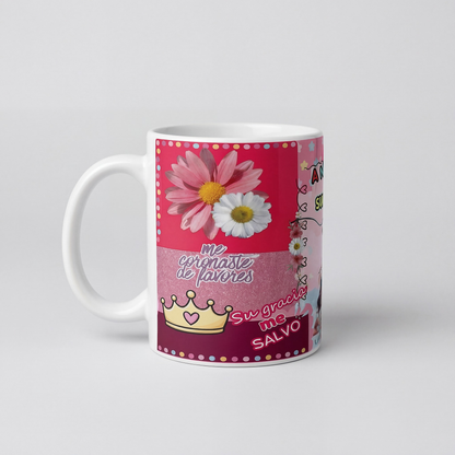 Taza Cristiana “A Dónde Iré Sino a Ti Jesús” – Diseño Floral con Mensaje de Fe