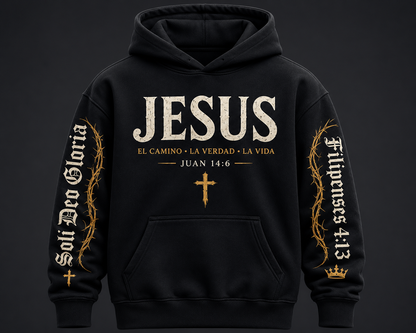 Hoodie Cristiano Jesus El Camino La Verdad y La Vida Juan 14:6 - Sudadera con Capucha Negra