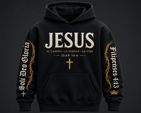 Hoodie Cristiano Jesus El Camino La Verdad y La Vida Juan 14:6 - Sudadera con Capucha Negra
